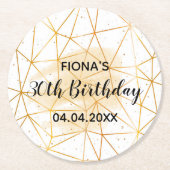 30e verjaardagsfeest goud geometrisch wit monogram ronde kartonnen onderzetter (Voorkant)