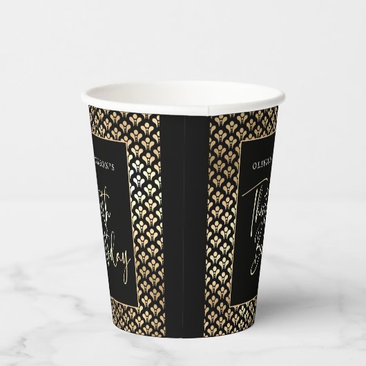 30e verjaardagsfeest in zwart wit en goud script papieren bekers (Rechts)