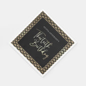 30e verjaardagsfeest in zwart wit en goud script servet (Hoek)