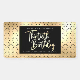 30e verjaardagsfeest in zwart wit en goud script spandoek