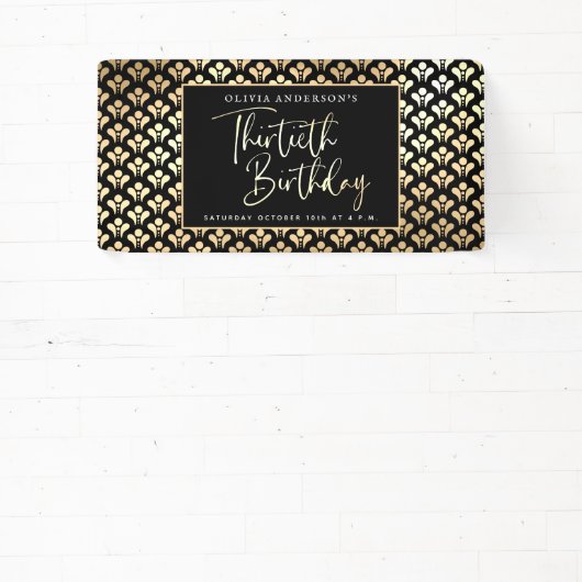 30e verjaardagsfeest in zwart wit en goud script spandoek (Insitu)