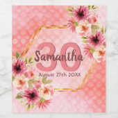 30e verjaardagsfeest Koraal Goud Roze Bloemen Wijn Etiket (Enkel label)