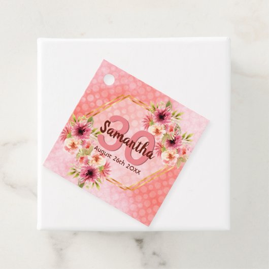 30e verjaardagsfeest koraalgoud bloemen Bedankt Bedankjes Labels (In situ)