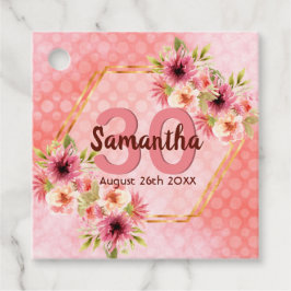 30e verjaardagsfeest koraalgoud bloemen Bedankt Bedankjes Labels