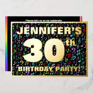 30e Verjaardagsfeest — Leuke, Kleurrijke Muziek Sy Folie Uitnodiging