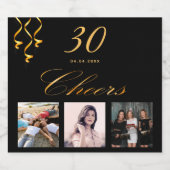 30e verjaardagsfeest op maat foto zwarte goudvorme sparkling wijnetiket (Enkel label)