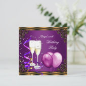30e verjaardagsfeest Paarse Plum Gold Balloons Kaart (Staand voorkant)
