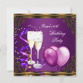 30e verjaardagsfeest Paarse Plum Gold Balloons Kaart (Voorkant)