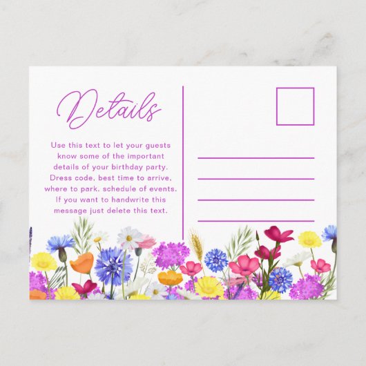 30e verjaardagsfeest Paarse wilde bloemen betaalba Uitnodiging Briefkaart (Achterkant)