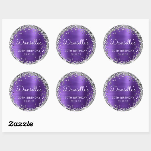 30e verjaardagsfeest Paarse zilveren glitter Ronde Sticker (Vel)