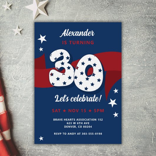 30e Verjaardagsfeest Patriottisch Rood Wit Blauw S Kaart