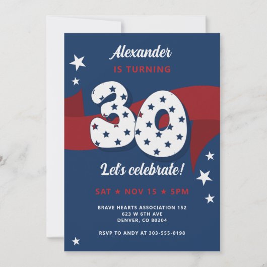 30e Verjaardagsfeest Patriottisch Rood Wit Blauw S Kaart (Voorkant)