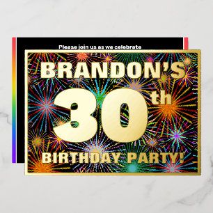 30e Verjaardagsfeest — Pret, Kleurrijke Vuurwerk U Folie Uitnodiging