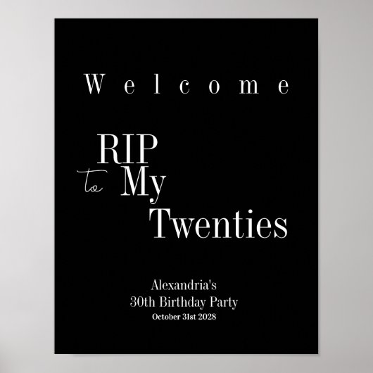 30e Verjaardagsfeest RIP 20er Welkom Teken Poster (Voorkant)