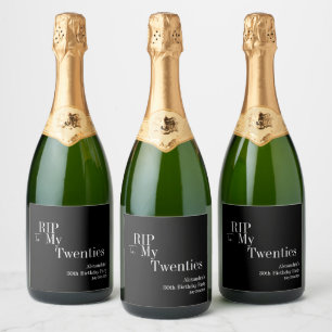30e Verjaardagsfeest RIP 20ers Zwart en Wit Sparkling Wijnetiket