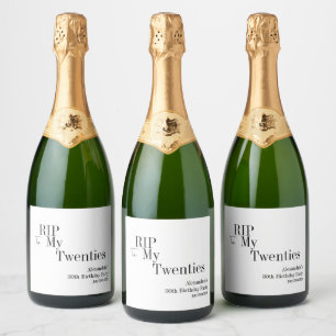 30e Verjaardagsfeest RIP 20s Minimaal Zwart Wit Sparkling Wijnetiket