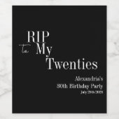 30e verjaardagsfeest RIP 20s zwart en wit Wijn Etiket (Enkel label)