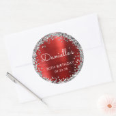 30e Verjaardagsfeest Rood Zilver Glitter Ronde Sticker (Envelop)