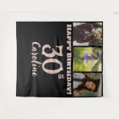 30e verjaardagsfeest, Roos Gold Glitter & 3 foto's Wandkleed (Voorkant (horizontaal))