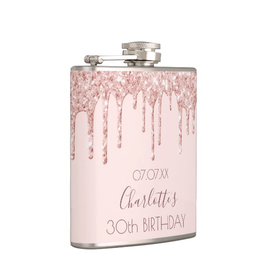 30e verjaardagsfeest roos goud druipt roze heupfles (Rechts)