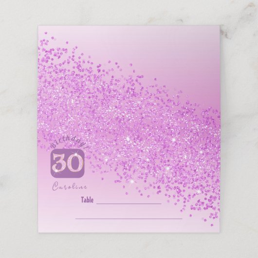 30e Verjaardagsfeest Roze Glitter Plaatskaartje (Buitenkant ongevouwen)