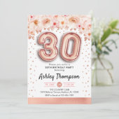 30e Verjaardagsfeest - Roze Gouden Ballonnen Kaart (Staand voorkant)