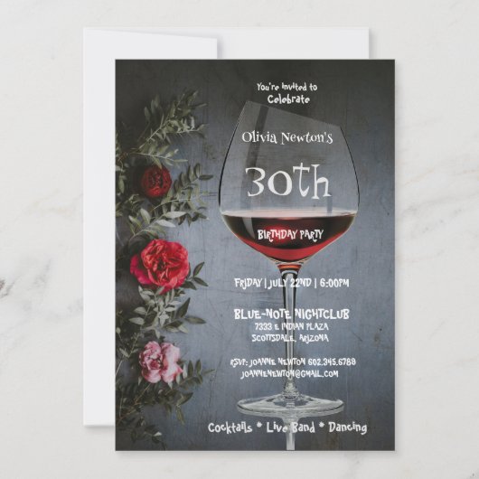 30e Verjaardagsfeest Wijn & Rode Rozen Verjaardag Kaart (Voorkant)