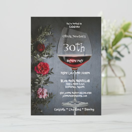 30e Verjaardagsfeest Wijn & Rode Rozen Verjaardag Kaart (Staand voorkant)