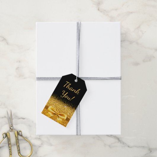 30e verjaardagsfeest zwarte gouden boog bedankt cadeaulabel (Met Touw)