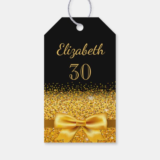 30e verjaardagsfeest zwarte gouden boog bedankt cadeaulabel (Achterkant)