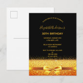 30e verjaardagsfeest zwarte gouden boog-uitnodigin briefkaart (Voorkant / Achterkant)