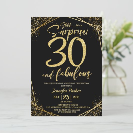 30e verjaardagsfeestje 30 Fabulous Zwart Goud Glit Kaart (Staand voorkant)