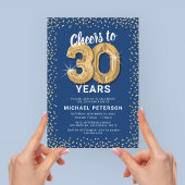 30e verjaardagsfeestje blauw goud kaart