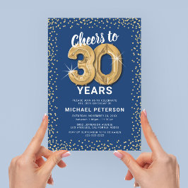 30e verjaardagsfeestje blauw goud kaart