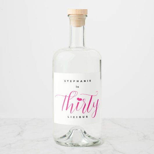 30e verjaardagsfeestje Dertig Dertigleylicious Roz Likeurfles Etiket (Voorkant)