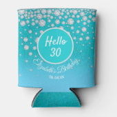 30e verjaardagsfeestje diamanten turquoise blauwe blikjeskoeler (Voorkant)