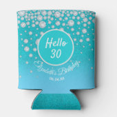 30e verjaardagsfeestje diamanten turquoise blauwe blikjeskoeler (Achterkant)