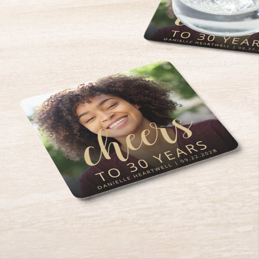 30e verjaardagsfeestje foto proost kartonnen onderzetters (Schuin)