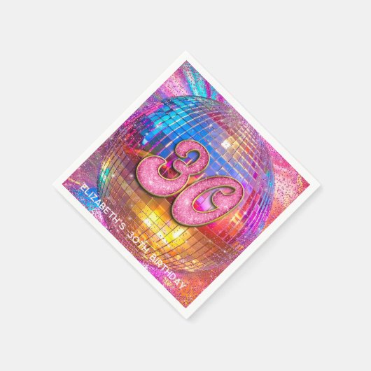 30e verjaardagsfeestje Gouden Roze Glitter Disco B Servet (Hoek)