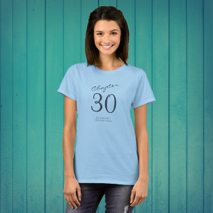 30e verjaardagsfeestje grijs script blauw t-shirt