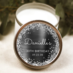 30e Verjaardagsfeestje Koolgrijs Zilver Glitter Ronde Sticker