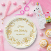 30e verjaardagsfeestje Luxe Goud Roos Bloemenivoor Papieren Bordje (Feest)