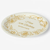 30e verjaardagsfeestje Luxe Goud Roos Bloemenivoor Papieren Bordje (Gekanteld)