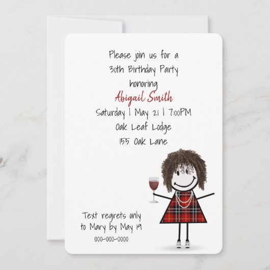 30e verjaardagsfeestje meisje met wijn kaart (Voorkant)