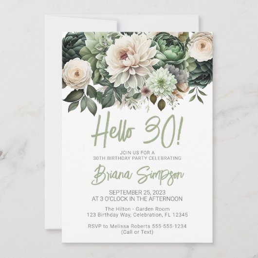 30e verjaardagsfeestje Sage Groene Bloemen Kaart (Voorkant)