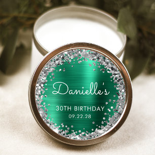 30e verjaardagsfeestje Smaragdgroen Zilver Glitter Ronde Sticker