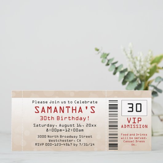 30e Verjaardagsfeestje Uitnodiging Zandticket (Staand voorkant)