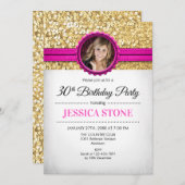 30e verjaardagsfoto - goud wit hete roze kaart (Voorkant / Achterkant)