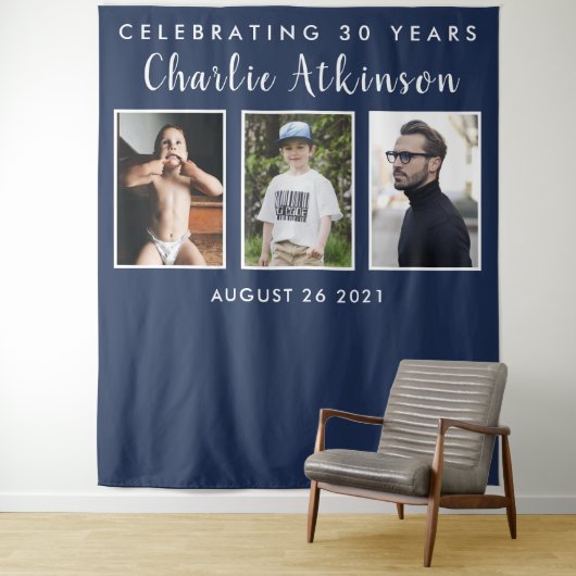 30e verjaardagsfotocollage backdrop banner wandkleed (In situ)