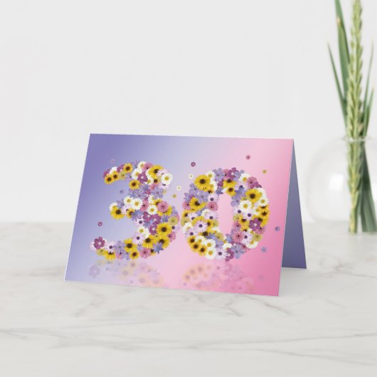 30e verjaardagskaart met bloemen letters kaart (Voorkant)